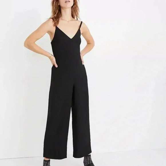 Madewell Thistle Black Smocked Wide Leg Cami Jumpsuit Women’s Pockets Retro - Picture 1 of 12